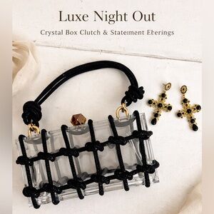 Acrylic Box Clutch + Statement Cross Earrings